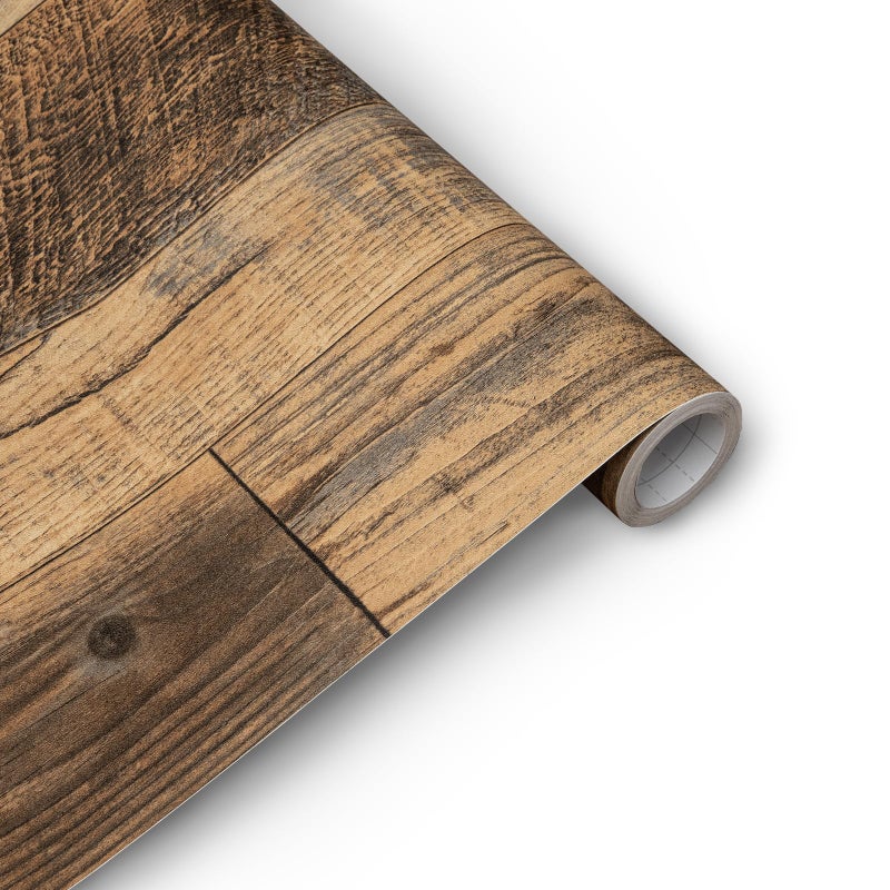 Decoroom 17.71''Ã—236.2'' Wood Plank Wallpaper Self-Adhesive Shiplap Brown Peel and Stick Wall Paper Removable Home Decorative Faux/Distressed Wooded Grain Vinyl Film Roll Furniture Wall Covering - Image 1